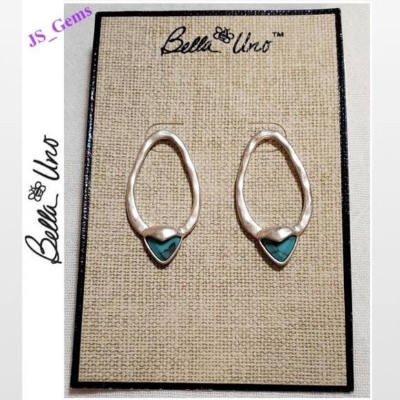 New Bella Uno Earrings Womens Jewelry Silver Ovel Blue Turquoise Stone NWT - Picture 1 of 15